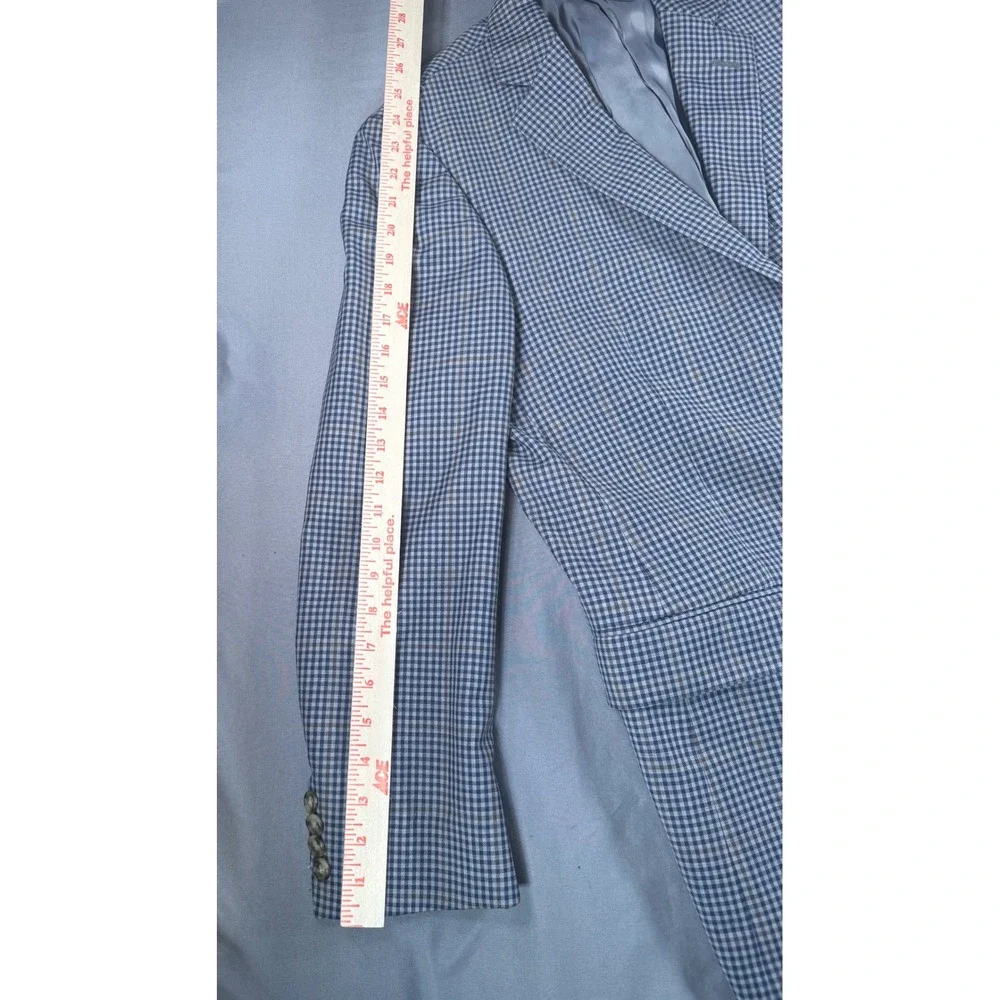 Hart Schaffner Marx Mens Blue Grey Check Sport Coat Blazer Made in USA 42R